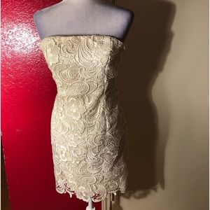 Cache Crochet Lace Overlay Strapless Dress